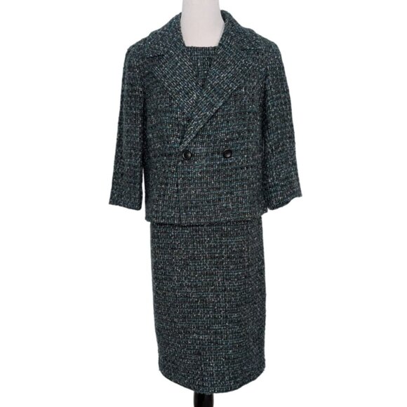 Talbots Factory Tweed Suit Womens Size 8 Green Wool Blend Lined Jacket & Dress - Picture 1 of 16